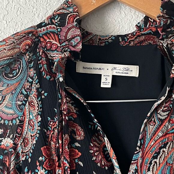 Banana Republic X Olivia Palermo 100% silk paisley highlow midi tie neck SP - Picture 4 of 6